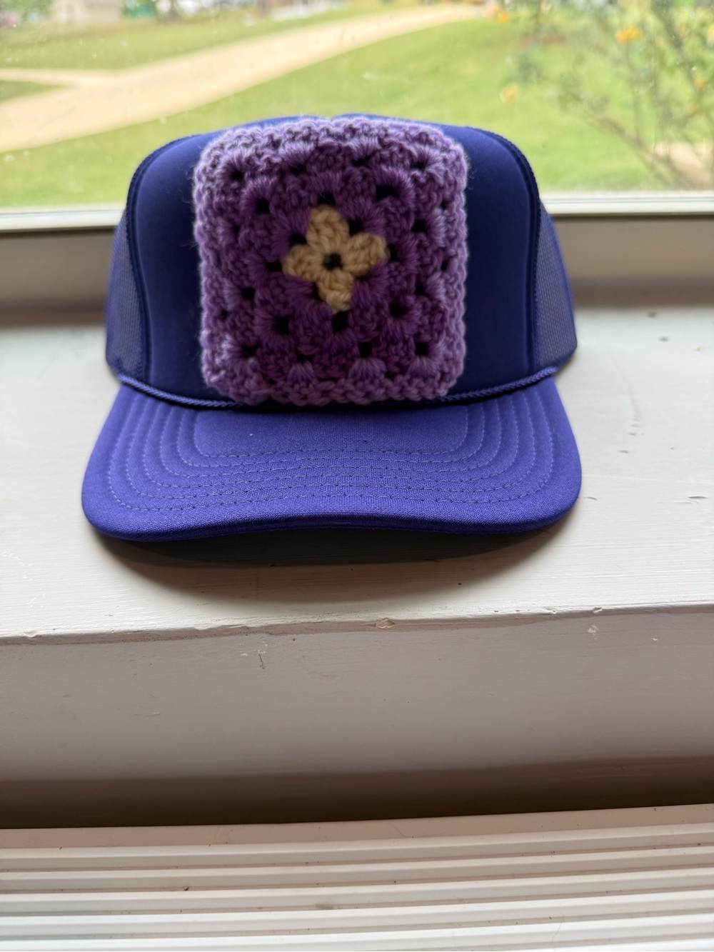 Purple Granny Square Patch Trucker Hat